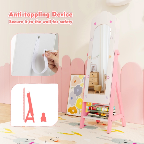 Gymax Kids Vanity Set Princess Makeup Dressing Table & Chair Set w/ Jewelry Armoire White