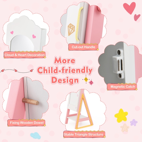 Gymax Kids Vanity Set Princess Makeup Dressing Table & Chair Set w/ Jewelry Armoire White