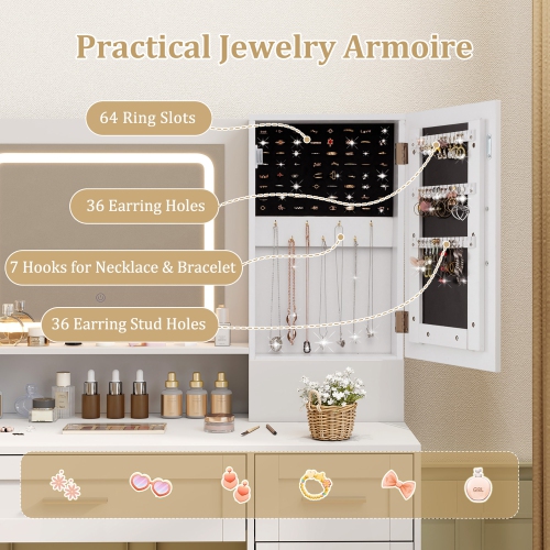 Gymax Farmhouse Vanity Set w/Mirror & Lights 3 Lighting Modes & Adjustable Brightness