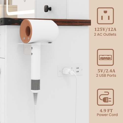 Gymax Farmhouse Vanity Desk w/ Lighted Mirror Makeup Vanity Table w/ 3 Doors