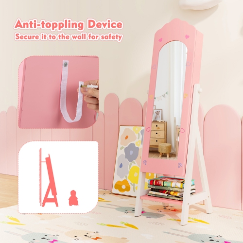 Gymax Kids Vanity Set Princess Makeup Dressing Table & Chair Set w/ Jewelry Armoire Pink