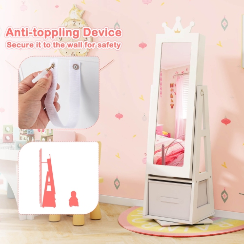 Gymax Kids Vanity Set Princess Makeup Dressing Table & Chair Set w/ Jewelry Armoire White