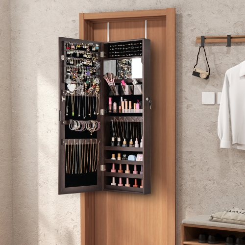 Gymax 43.5'' Jewelry Mirror Cabinet w/ Full-length Mirror & Interior Makeup Mirror