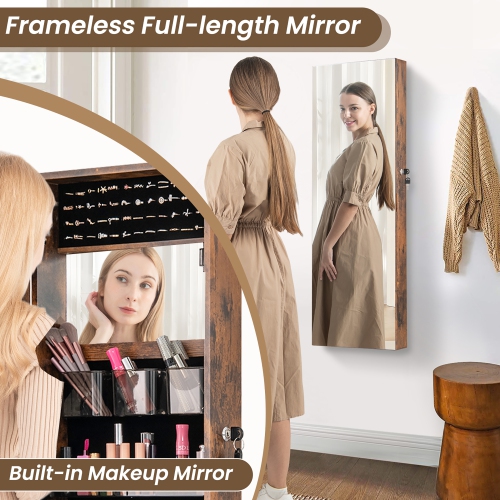 Gymax 43.5'' Jewelry Mirror Cabinet w/ Full-length Mirror & Interior Makeup Mirror