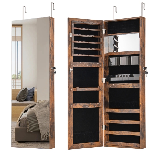 Gymax 43.5'' Jewelry Mirror Cabinet w/ Full-length Mirror & Interior Makeup Mirror