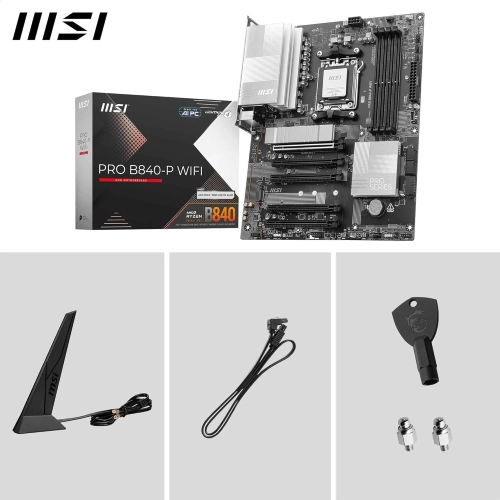 MSI PRO B840-P WIFI w/ DDR5-8000+, PCI-E 4.0 x16 Slot, 2x NVMe PCIe 4 x4 M.2 Slots, 2.5Gb LAN, WiFi 7, Bluetooth v5.4