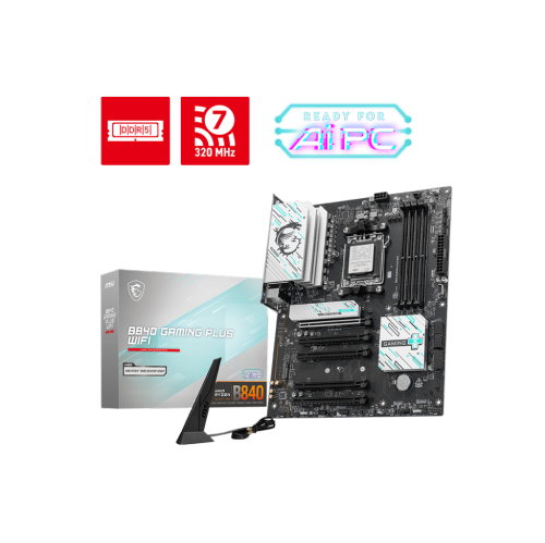 MSI B840 GAMING PLUS WIFI w/ DDR5-8000+(OC), 2x M.2 Slots, 2.5GB LAN, Wi-Fi 7, BT 5.4, Black