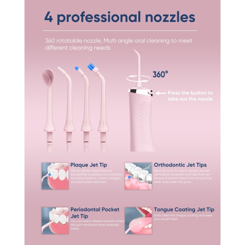 MySmile LP211 Cordless Advanced Water Flossers for Teeth, 5 Cleaning Modes Rechargeable Power Dental Flosser 8 Replacement Jet Tips IPX 7 Waterproof