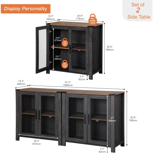 Sideboard Buffet Cabinets with 4-Mesh Door, Kitchen Storage Cabinets with Adjustable Shelf, Wood Coffee Bar Accent Storage Table Cabinet for Dining,