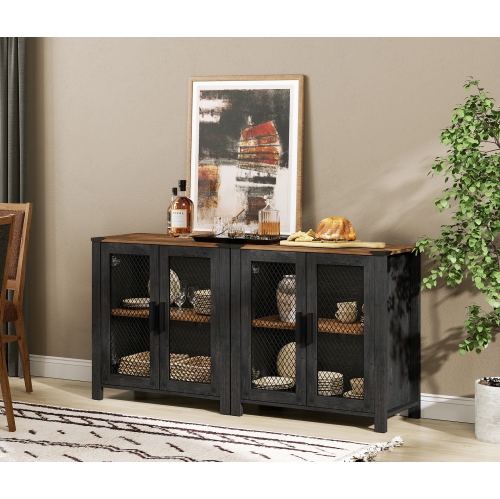 Sideboard Buffet Cabinets with 4-Mesh Door, Kitchen Storage Cabinets with Adjustable Shelf, Wood Coffee Bar Accent Storage Table Cabinet for Dining,