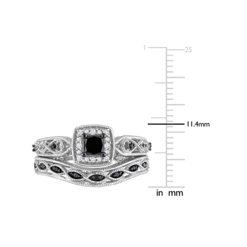 2/3 Carat Black Diamond Engagement Ring and Wedding Band Set in Sterling Silver