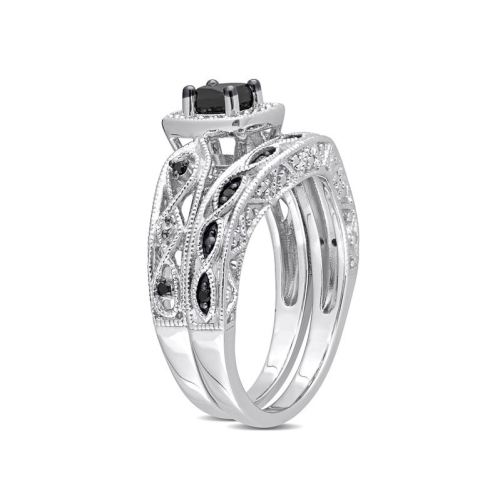 2/3 Carat Black Diamond Engagement Ring and Wedding Band Set in Sterling Silver