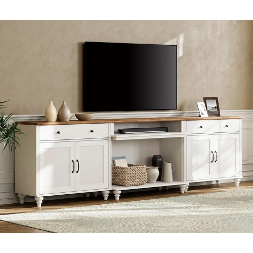 WAMPAT  Farmhouse Tv Stand for Tvs Up to 100", Home Entertainment Center \w 8 Storages for 75/80/85/90 Inch Tv, Large Tv Console Table for Living