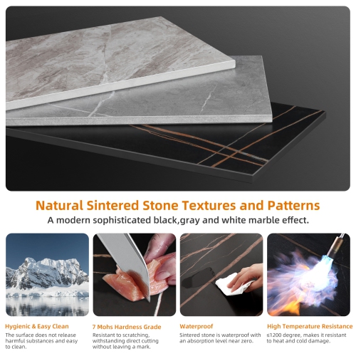 Round Nesting Table Marble: Set of 2 Modern Low Tables Sintered Stone Top Plate Black Steel Legs Circle Center Accent Table for Living Room Apartment