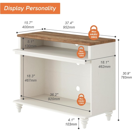 Meuble WAMPAT pour téléviseur de 43 po, petite console multimédia, armoire de rangement pour le salon, table de bout en bois avec tablette de