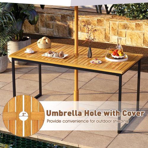 Gymax 3 PCS Outdoor Dining Set for 6 w/Acacia Wood Tabletop Metal Frame Umbrella Hole