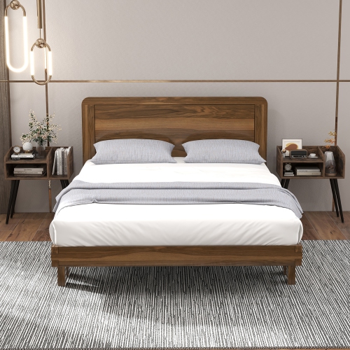 Gymax Set of 2 Mid Century Modern End Table w/ Open Shelves Metal Support Legs