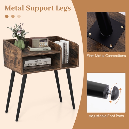 Gymax Set of 2 Mid Century Modern End Table w/ Open Shelves Metal Support Legs