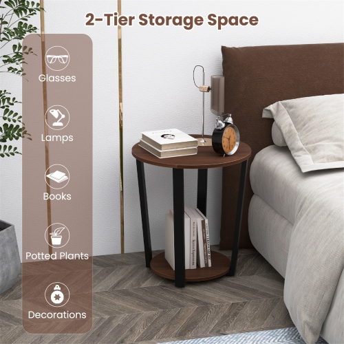 Gymax Industrial End Table Sofa Side Table Set ot 2 Nightstand w/ Storage Shelf