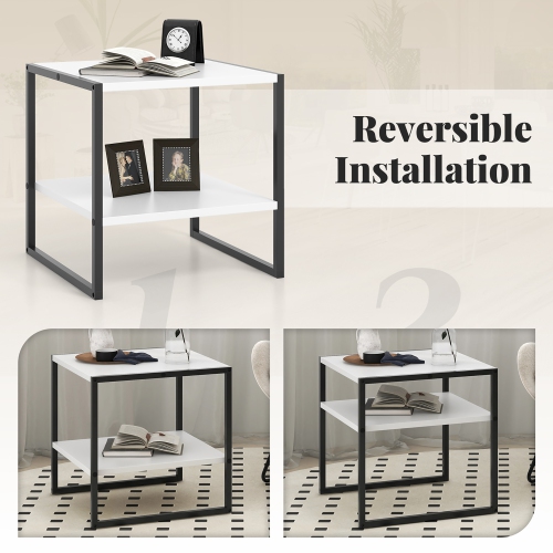 Gymax 20'' 2-Tier End Table w/ Storage Shelf Reversible Design for Living Room