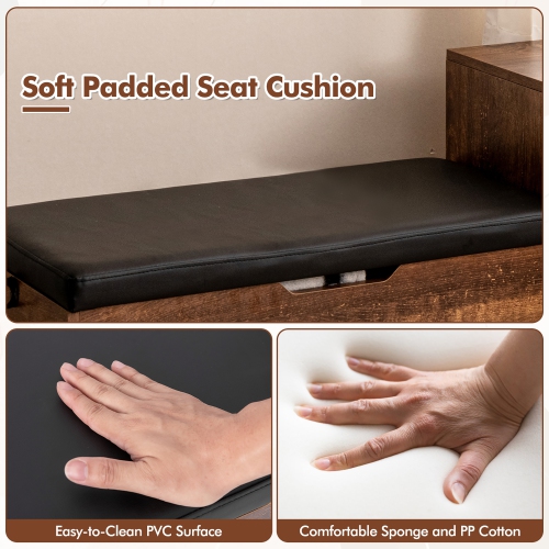 Gymax Entryway Bench Shoe Bench w/ Flip Top Box & 2 Door Cabinets PVC Seat Cushion