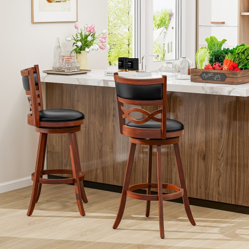 Gymax 29'' Bar Height Stools Set of 4 w/Rubber Wood Frame Faux Leather Upholstered Seat