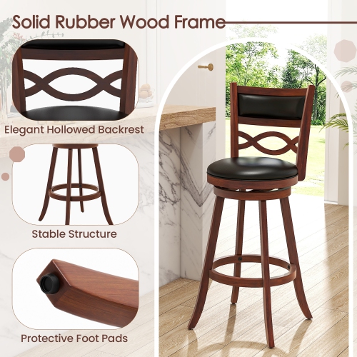 Gymax 29'' Bar Height Stools Set of 4 w/Rubber Wood Frame Faux Leather Upholstered Seat