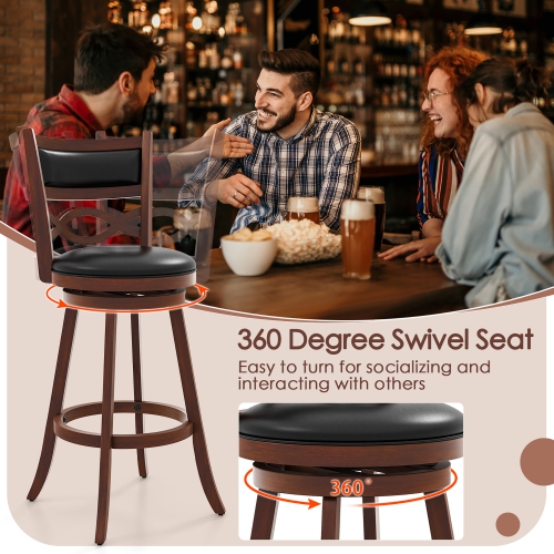 Gymax 29'' Bar Height Stools Set of 4 w/Rubber Wood Frame Faux Leather Upholstered Seat