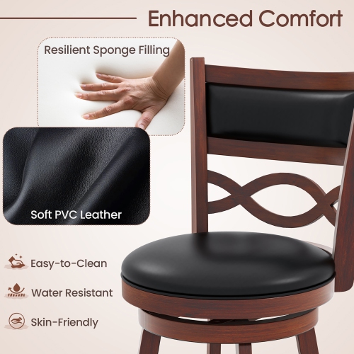 Gymax 29'' Bar Height Stools Set of 4 w/Rubber Wood Frame Faux Leather Upholstered Seat
