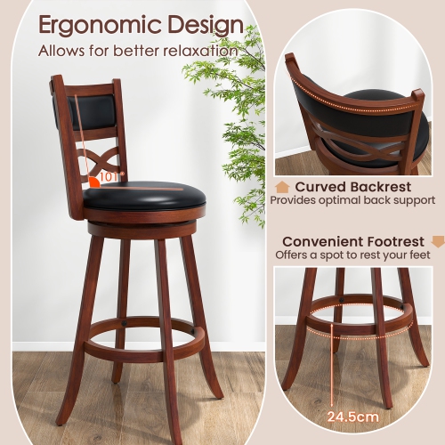 Gymax 29'' Bar Height Stools Set of 4 w/Rubber Wood Frame Faux Leather Upholstered Seat