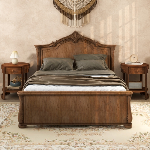 Gymax 2PCS Nightstand w/ Shelf & Wood Grains Drawer Round End Table for Living Room