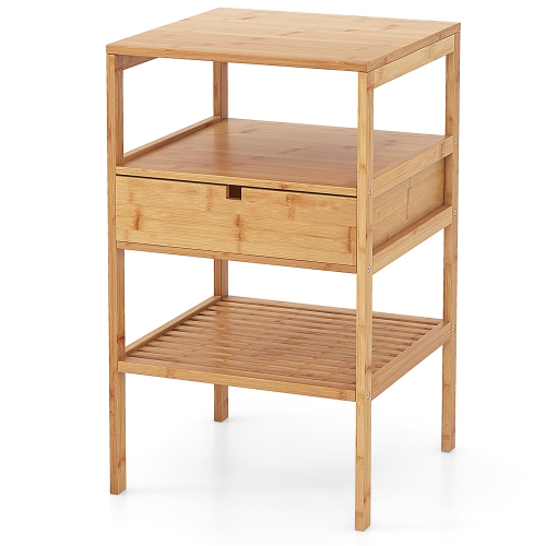 Gymax Bamboo Nightstand w/ Pull-out Drawer & Storage Shelf Wood Natural