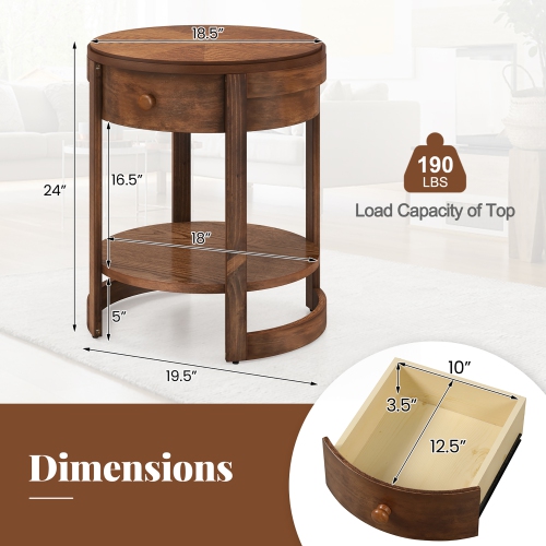 Gymax 2-Tier Nightstand w/ Shelf & Wood Grains Drawer Round End Table for Living Room
