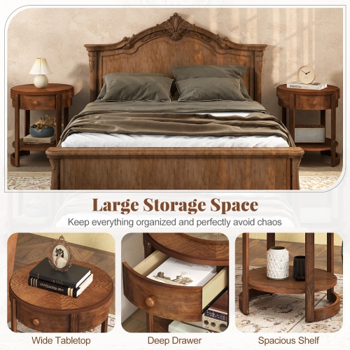 Gymax 2-Tier Nightstand w/ Shelf & Wood Grains Drawer Round End Table for Living Room