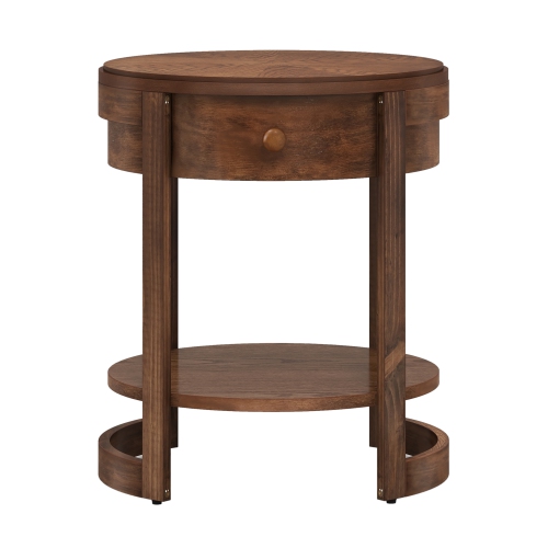 Gymax 2-Tier Nightstand w/ Shelf & Wood Grains Drawer Round End Table for Living Room