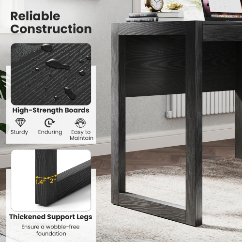 Gymax Computer Desk w/ Storage Cabinet Pull-out Drawer Stable Thick Legs for Bedroom Black