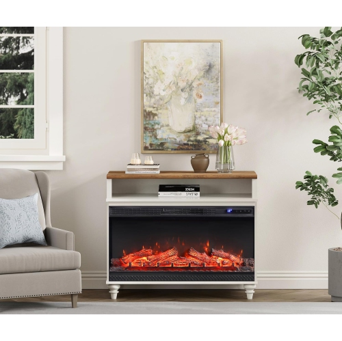 WAMPAT 3-Sided Farmhouse Fireplace TV Stand for TVs up to 43'', Entertainment Center with 36'' Glass Electric Fireplace, Media Console Table with