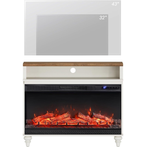 WAMPAT 3-Sided Farmhouse Fireplace TV Stand for TVs up to 43'', Entertainment Center with 36'' Glass Electric Fireplace, Media Console Table with