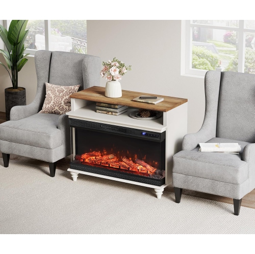 WAMPAT 3-Sided Farmhouse Fireplace TV Stand for TVs up to 43'', Entertainment Center with 36'' Glass Electric Fireplace, Media Console Table with