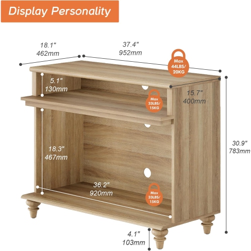 WAMPAT TV Stand for 43 Inch TV, Small Media Console Table Storage Cabinet for Living Room, Wood End Table with Storage Shelf, Oak