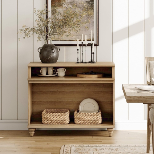 WAMPAT TV Stand for 43 Inch TV, Small Media Console Table Storage Cabinet for Living Room, Wood End Table with Storage Shelf, Oak