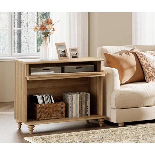 WAMPAT TV Stand for 43 Inch TV, Small Media Console Table Storage Cabinet for Living Room, Wood End Table with Storage Shelf, Oak