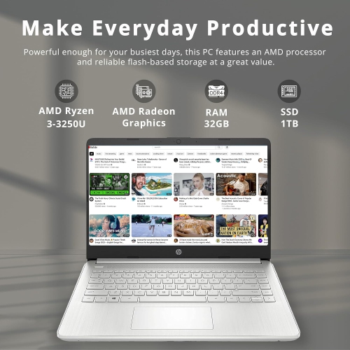 HP 14" FHD Laptop - AMD Ryzen 3 3250U - 32GB DDR4 - 1TB PCIe SSD - AMD Radeon Graphics - Windows 11 - Silver (Renewed) by HP - Open Box condition - Image 2