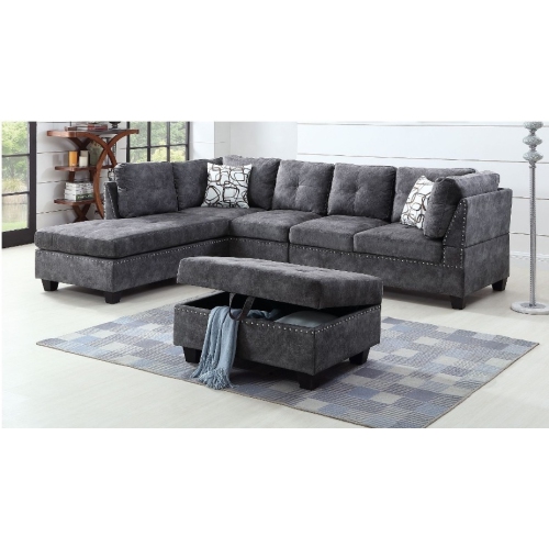 Image 1 de 1.. Sofa modulaire Venice avec pouf de rangement - Fauteuil réversible - Gris foncé