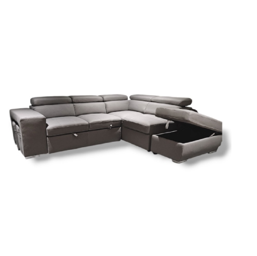 Sicily 3-Seater Sectional Sofa Bed with Ottoman - 2 stools - Grey Vegan Suede