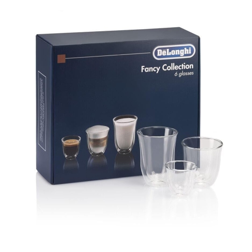 De'Longhi Trio Gift Set 2 Espresso, 2 Cappuccino, 2 Latte Double Wall Thermal Glasses, DLSC302