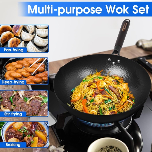 Souped Up Recipes Carbon Steel Wok for Electric, Induction and Gas Stoves