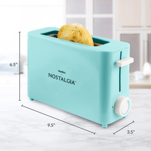 Nostalgia MyMini Single Slice Toaster, Extra Wide Slot, Adjustable Temperature, Removable Crumb Tray, Aqua