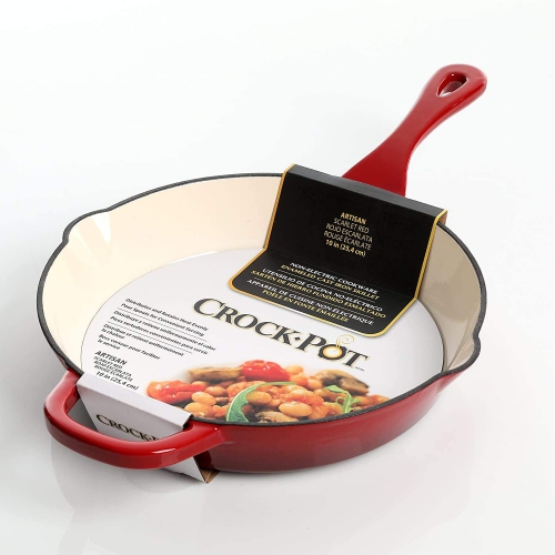 Crock Pot Artisan 10 Inch Enameled Cast Iron Round Skillet, Scarlet Red