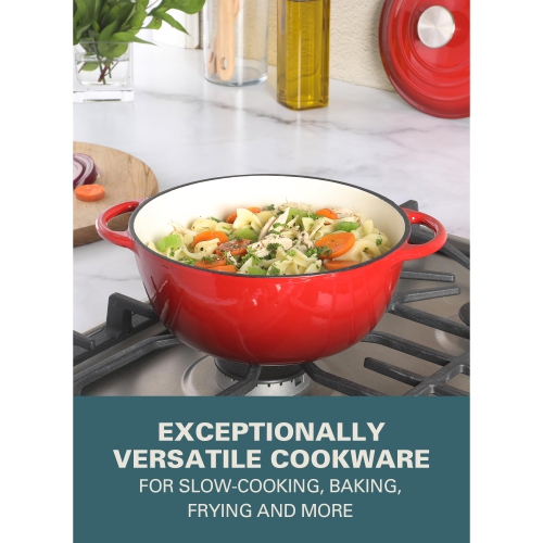 Gibson Home Addlestone 2.65 Quart Round Enamel Cast Iron Dutch Oven Pot With Lid & Dual Handles - Red